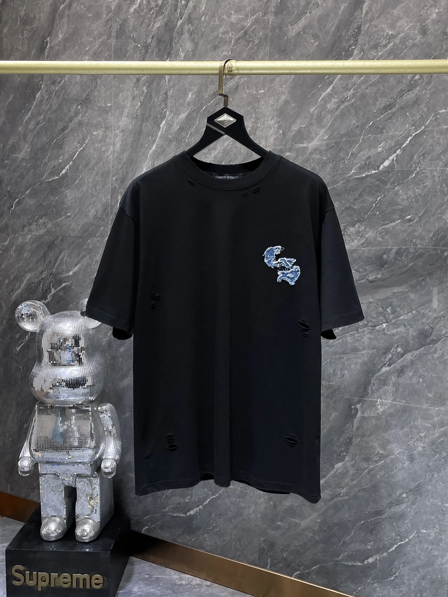 P180 New Chrome Hearts 25ss for summer, washed style, high gram weight, environmentally friendly high-quality top-grade fabric, 280g Crow Horseshoe Contrast Color Patch Short Sleeves, heavy-duty pure hand-cut patch embroidery process, counter synchronization, replica version 1:1, recommended color: black, white, size: S, M, L, XL